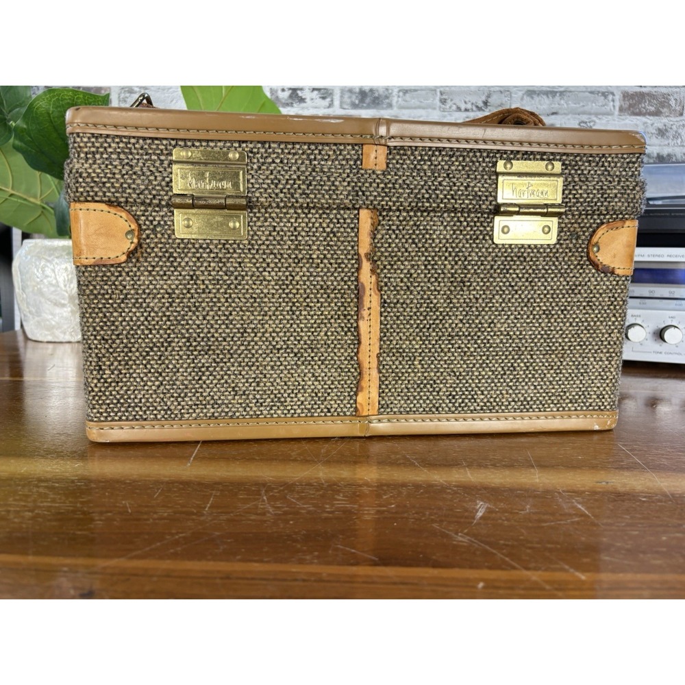 Hartmann Vintage Tweed Leather Train Case⭐️Makeup Toile Interior⭐️15" Travel Bag - Picture 6 of 14